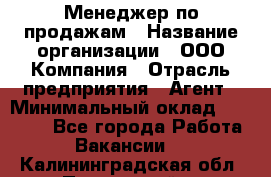 Менеджер по продажам › Название организации ­ ООО Компания › Отрасль предприятия ­ Агент › Минимальный оклад ­ 30 000 - Все города Работа » Вакансии   . Калининградская обл.,Пионерский г.